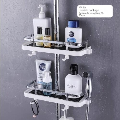 Bathroom Shelf Shower Shampoo Tray Bathroom Rod Shower Storage Rack Holder Organizer Single Tier Shower Head Holder