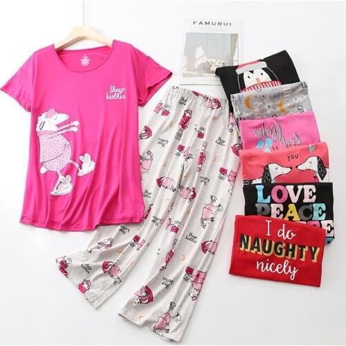 Plus size New Sweet pajamas sets women Summer short sleeve cropped trousers cozy sleepwear women pyjamas 130kg