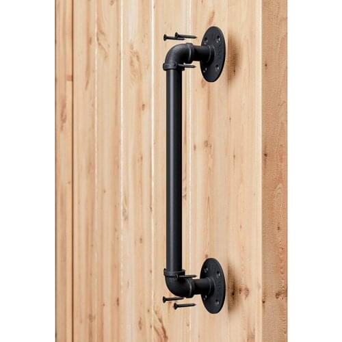 SHGO HOT-15 Inch Pipe Industrial Style Black Barn Door Handle for Sliding Barn Door Gates Garages Sheds Furniture