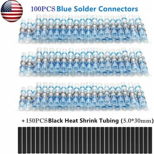 250PCS Waterproof Solder Seal Sleeve Splice Terminals Heat Shrink Electrical Wire Butt Connectors & Black Heat Shrinking Tube