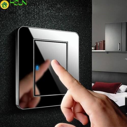 Type 86 Black mirror switch Household Wall TV Computer socket LED Light- Point switch 1 2 3 4 gang 1 2 way EU socket USB