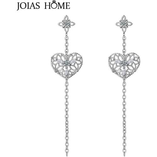JoiasHome 925 Sterling Silver Earrings Korean White Hollow Love Tassel Earrings Long Earrings Beautiful Wedding Gift