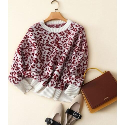 High quality 100% cashmere pullovers winter new styles leopard sweaters women knit casual brand loose warm knitwear