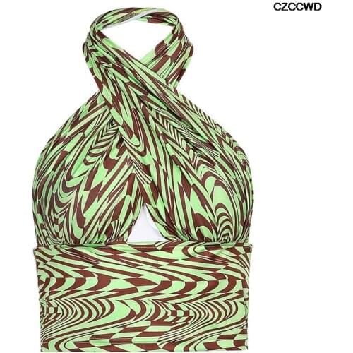 Za Green Summer Strappy Cross Over Front Cut Out Halter Neck Sleeveless Backless Crop Top Bandage Vest Woman Tops Sexy Clothes