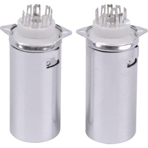 2pcs Ceramics Socket GZC9-F-B-55 9 Pin Silver With Shield Caps Scaffolding Tube Socket Tube Sockets For 12AX7