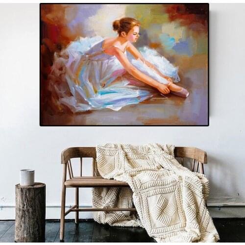 Abstract Ballet Girl Oil Canvas Painting Dancing Ballerina Posters and Prints Wall Art Cuadros Picture for Living Room Decor