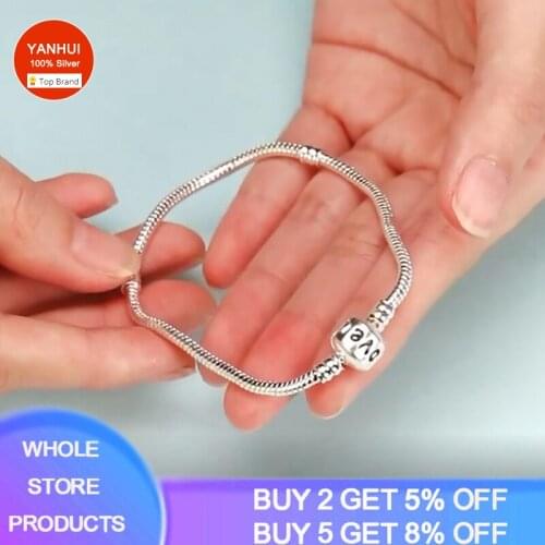 Silver 925 Charm Bracelet With LOVE Letter Graphic Snake Chain Bracelet & Bangle 16CM-21CM Pulseras Women Gift Jewelry SL520