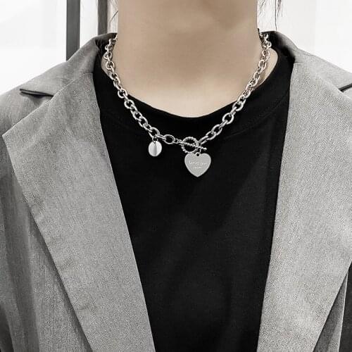 Titanium Steel Love Heart Pendant Necklace Fashion All-match Hip-hop Necklaces Couple Gifts Clavicle Chain