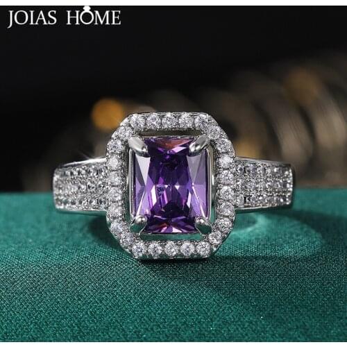 JoiasHome Elegant Female Ring For Anniversary Silver 925 Jewelry Square Gemstone Purple Topaz Zircon Ring Size6-10 Wholesale