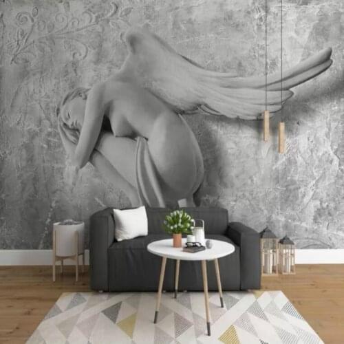 European 3D Gray Embossed Meditating Beauty Angel Photo Wallpapers Living Room Mural Papel De Parede 3D Wall Papers Home Decor
