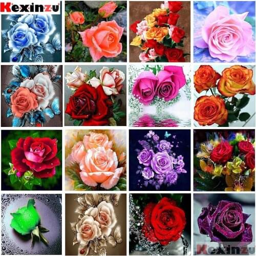 Kexinzu Full Square/Round 5D DIY Diamond Embroidery Flower Picture Of Rhinestone 3d Diamond Painting Rose Mosaic Home Decor Gift