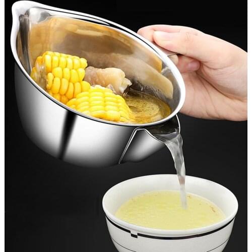 304 stainless steel filter oil container, household salad bowl, heat insulation large capacity filter with handle