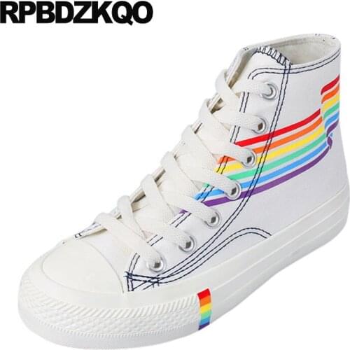 Flats sneakers lace up breathable white retro canvas shoes trainers designer high top beautiful women rainbow round toe black