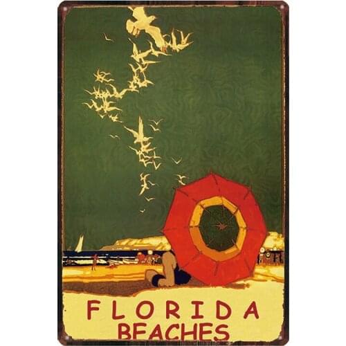 Florida Beach Plaque Metal Vintage Travel Tin Sign Metal Plate For Wall Pub Cafe Home Art Craft Decor Cuadros DU-2450