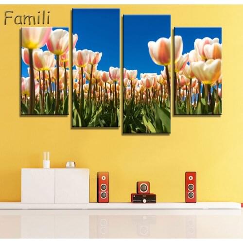 HD Prints Modular Pictures Home Decor Poster 4 Pieces Beauty Pink Flowers Canvas Paintings Living Room Wall Art PENGDA