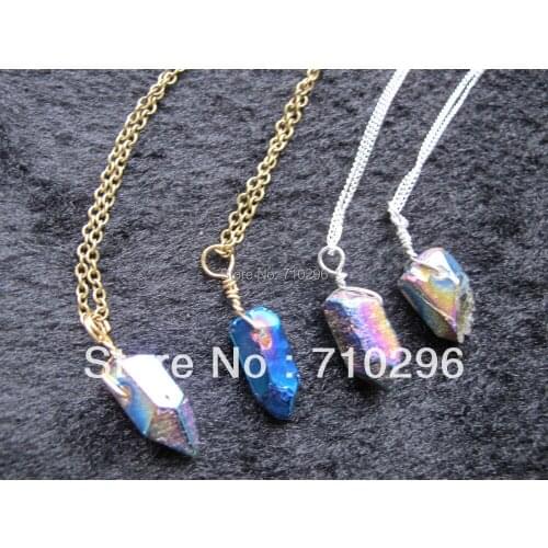 New Arrived Natural Blue Quartz Rough Point Gem stone Jewelry necklace With Chain 10pcs/lot