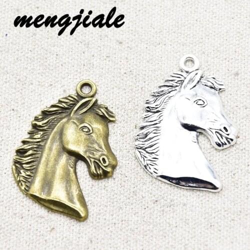 5pcs Wholesale Two Color Horse Head Charms Alloy Metal Animal Pendants For DIY Handmade Jewelry Accessories Making 41*28mm