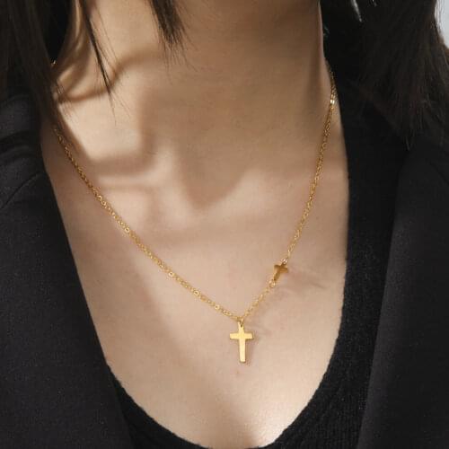 Skyrim Fashion Double Cross Choker Necklaces for Women Girls Stainless Steel Gold Color Chain Necklaces 2021 Jewelry Wholesale