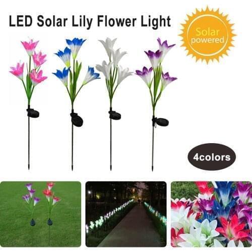 Solar 4 LED Color Changing Light Lily Flower Garden Stake Lamp Yard Path