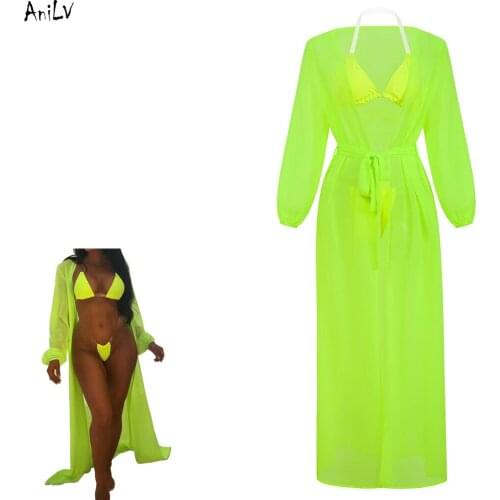 AniLVSummer Beach Women Fluorescent Color Bikini Swimsuit Costume Solid Sexy Three-piece Swimwear Uniform Set Pool Party