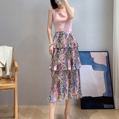 Pink Fairy Floral Print Knitted Shift Ruffle Layers Midi Strapped Dress Size 0-5 UK Collections