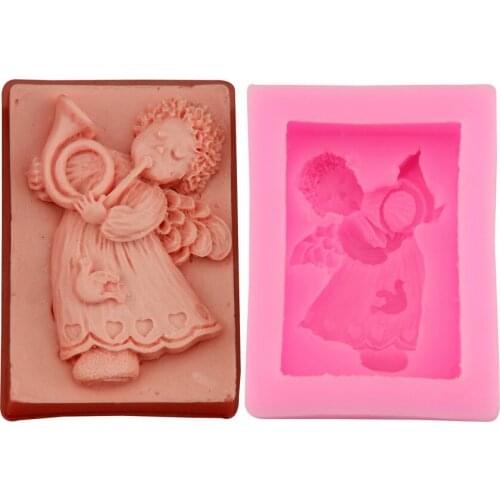 1Pcs Sugarcraft Angel Blowing Horn 3D Silicone Cake Mold Fondant Cake Tools For Cupcake Cake Border Mould