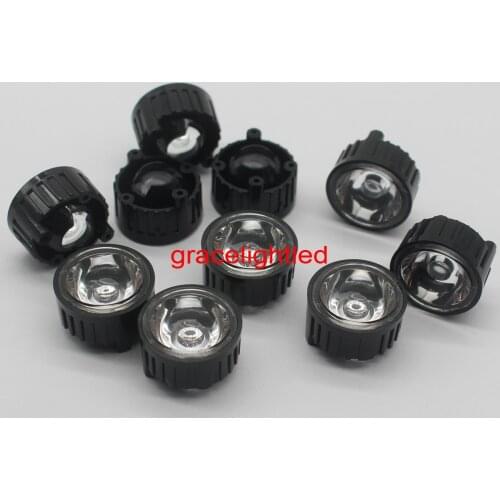 100pcs 20mm 5/15/20/30/45/60/90/120 degrees LED Lens With Black Holder For 1W 3W 5W High Power LED Lamp Light