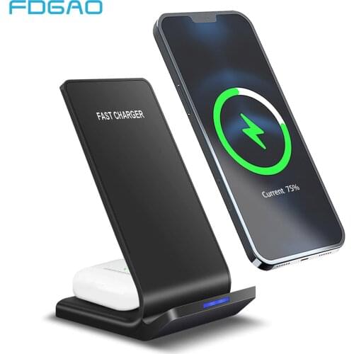 2 in 1 20W Charging Dock Station Qi Wireless Charger Stand For iPhone 12 11 XR XS 8 Airpods Pro for Samsung S21 S20 Galaxy Buds