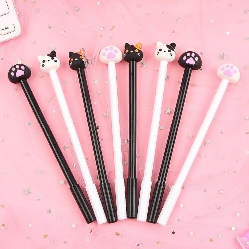 4Pcs/lot Kawaii Cat Gel Pen Papelaria Cartoon C School Supplies Student Stationery Black Ink Pen Office School Stationery