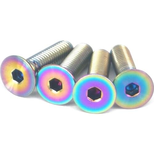 4 PCS M5x20mm Rainbow GR5 Titanium Alloy Allen Countersunk Hex Head Screw Bolts For Bike Pedal