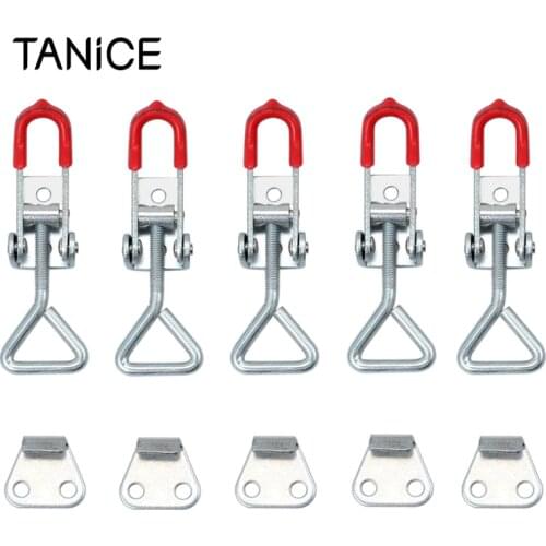 TANiCE 5Pcs Adjustable Type Draw Latch Cupboard Metal Lever Handle Toggle Catch Latch Lock Clamp Hasp with Catch Plate S Size