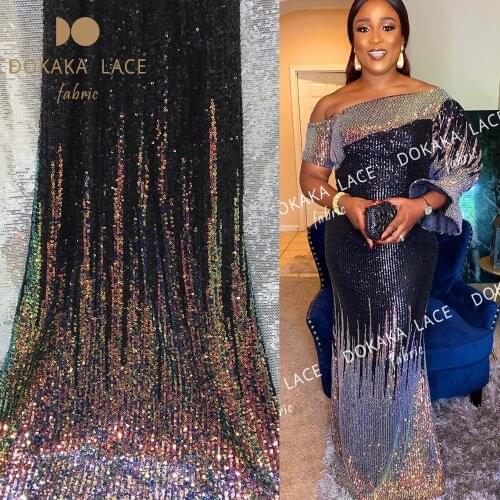 African Indian Gradient Sequins Net Lace Fabrics Guinea Gold Sequined Mesh Wedding Bridesmaid And Bride Dresses Sewing Material