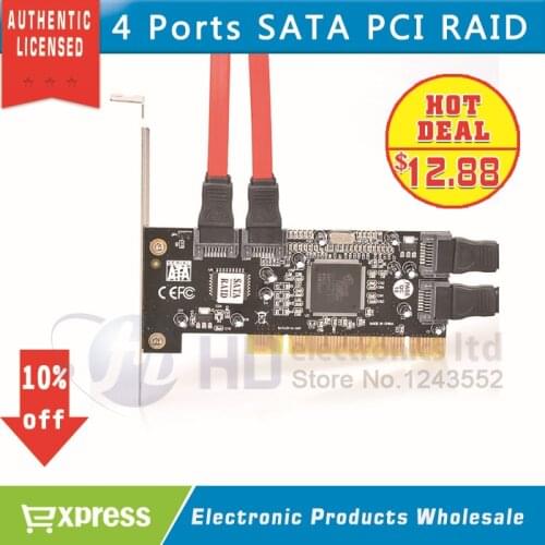 Free shipping 1pcs Brand New 4 Port SATA PCI CONTROLLER RAID CARD 4 SATA SERIAL ATA PCI CONTROLLER RAID I/O CARD PC+Cable