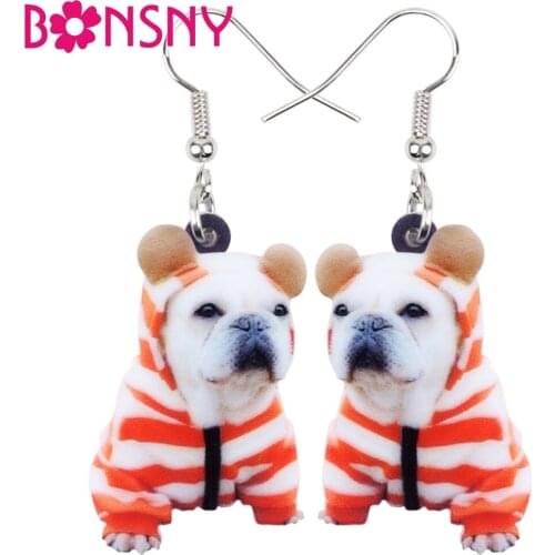 Bonsny Acrylic Fashion French Bulldog Terrier Dog Earrings Big Long Dangle Drop Cute Animal Jewelry For Women Girls Ladies Teen