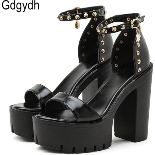 Gdgydh Rivet Metal Decoratio Gothic Platform Shoes For Summer 90Fashion Gothicgirls Sandals High Heels Thick Sole Light Comfort