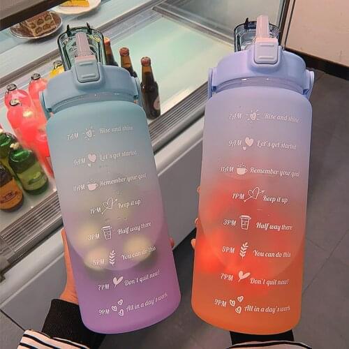 64oz Large Water Bottle with Straw Time Marker Portable Leakproof Non-Toxic Sport Drinking Bottle for Gym Fitness Outdoor Hiking