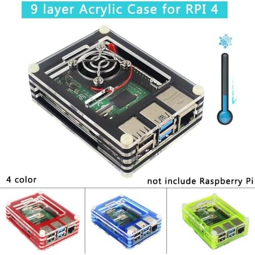9 Layer Acrylic Case for Raspberry Pi 4 Transparent Box 4 Color Shell with Cooling Fan Protect Cover for Raspberry Pi 4 Model B