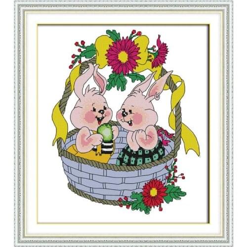 Two little rabbit cross stitch patterns cross stitch kit DMC 11CT 14CT chinese cross stitch kits printed Embroidery Needlework