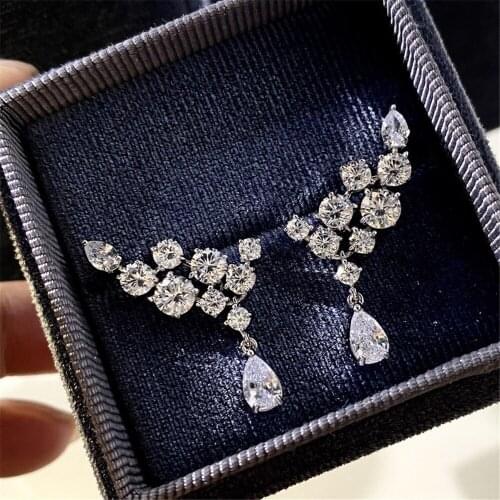 Ekopdee Elegant Silver Color Teardorp Dangle Stud Earring For Women Luxury Bling Zircon Earrings Wedding Engagement Jewelry New