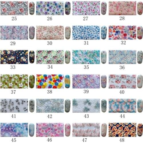 4CM*1M Nail Art Flower Series Transfer Foil Sunflower Rose Lily Flower Design Foil 68 designs 25-48