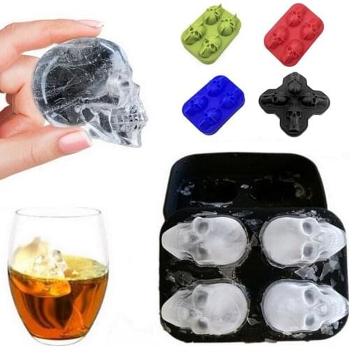Skull ice mold for Halloween,Skull ice lattice,3D Creative New 4 Skeleton Ice Grid 1pcs Halloween Ice Grid Skull ice mold