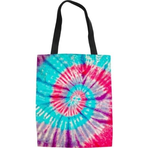 Custom Printed Logo Canvas Tote Beach Shopping Bag Beauty Fashion Popular Tie Dye Travel Reusable Grocery Colorful Shoulder Bag