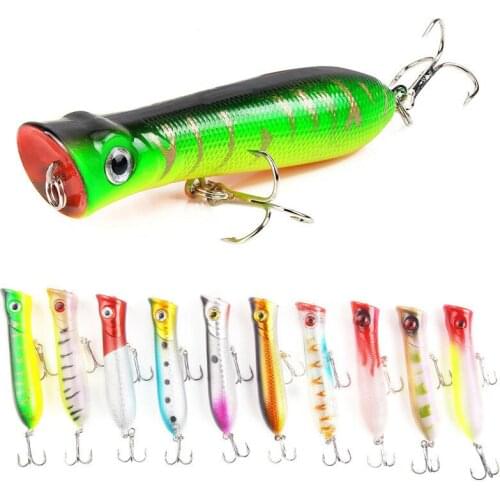 10Pcs/lot 8cm 11.5g Artificial Laser Lifelike Popper Bait Wobbler Minnow Lure With 2 Treble Hooks For Sea FIshing Tackle Pesca