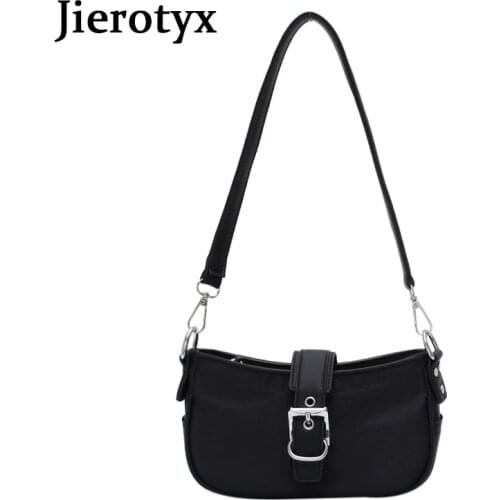 JIEROTYX Exquisite Leather Shoulder Bags For Women New Designer Chains HandBag Ladies Fashion Belt Buckle Decoration Women Bag