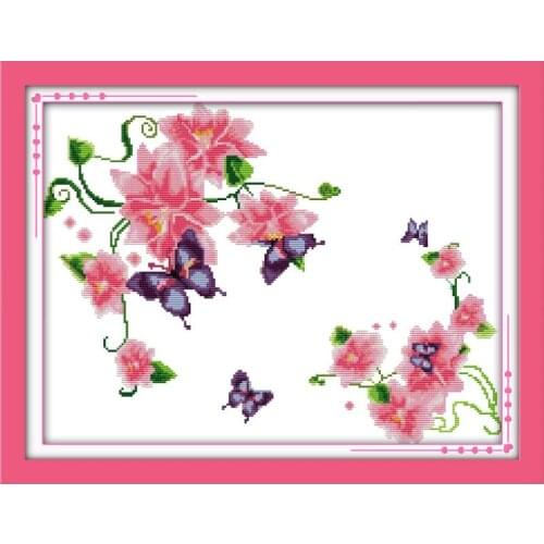 Joy Sunday Flowers & butterflies DIY Crafts Cross Stitch Printed Patterns 11&14CT DMC Counted on Canvas Chinese Embroidery Sets
