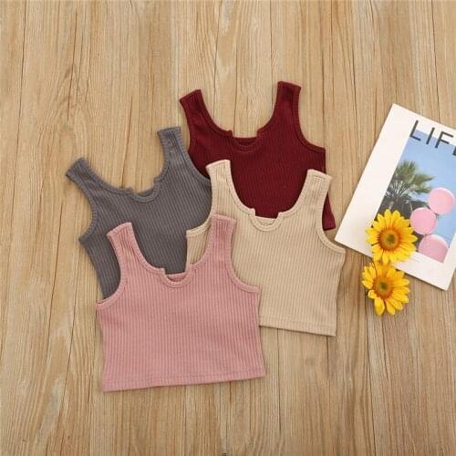 Summer Girls Vest Casual Solid Color Sleeveless V Neck Slim Fit Tank Tops Fashion Children Kids Elastic Ribbed Slim Fit Pullover