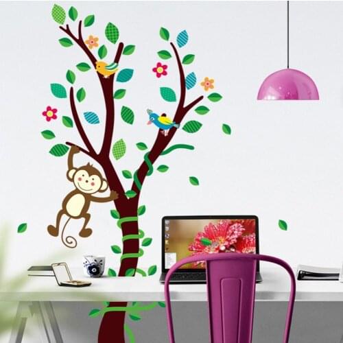 Little Monkey on the Tree Branch Wall Stickers Kids Babies Infant Room Nursery Wall Decor Poster DIY Home Decoration Wall Decal