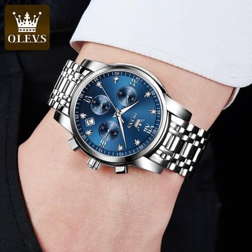 Mens Stainless Steel Quartz Watches Business Chronograph Wristwatch Man Waterproof Luminous Relogio Masculino Auto Date
