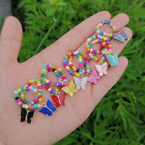2021 New Cute Butterfly Rings for Women Girls Trendy Adjustable Bohemian Handmade Beads Chain Finger Rings Jewelry Party Gifts