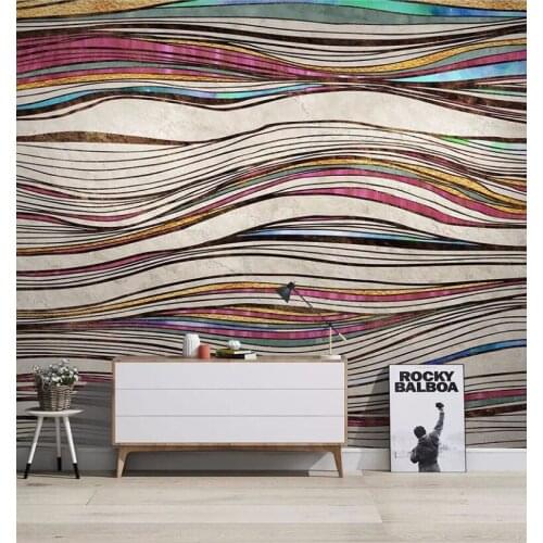 Bacal Newest 8d Abstract line Wall paper Mural 3D Golden Stripe Wallpaper sticker paper For Living room Wall Murals Decor